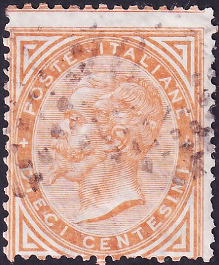 Италия 1863 год . Король Виктор Эммануил II ,10c . Каталог 6,50 фунтов.